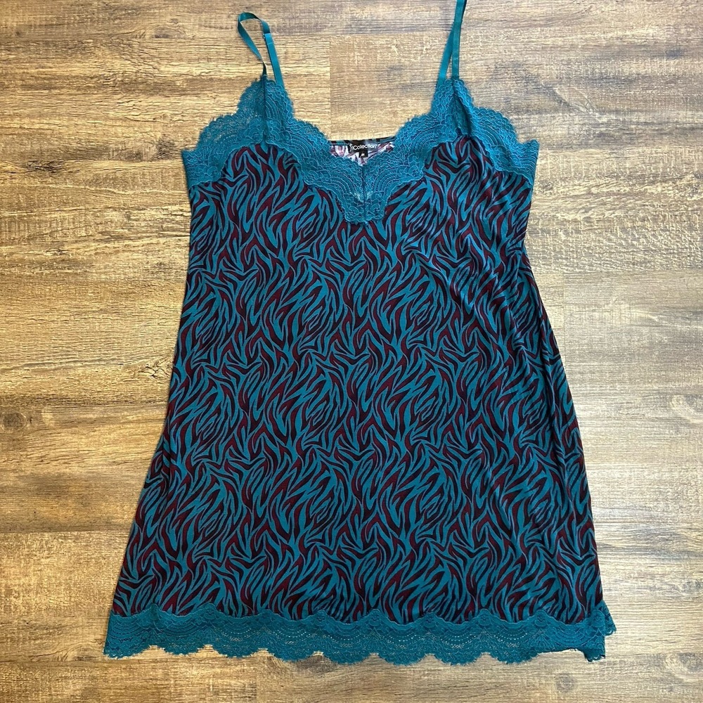 iCollection Nightgown Womens 2X Lace Trim Chemise Slip Teal Burgandy Y2K‎